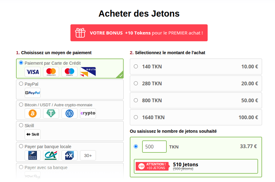 Bongacams tarifs jetons