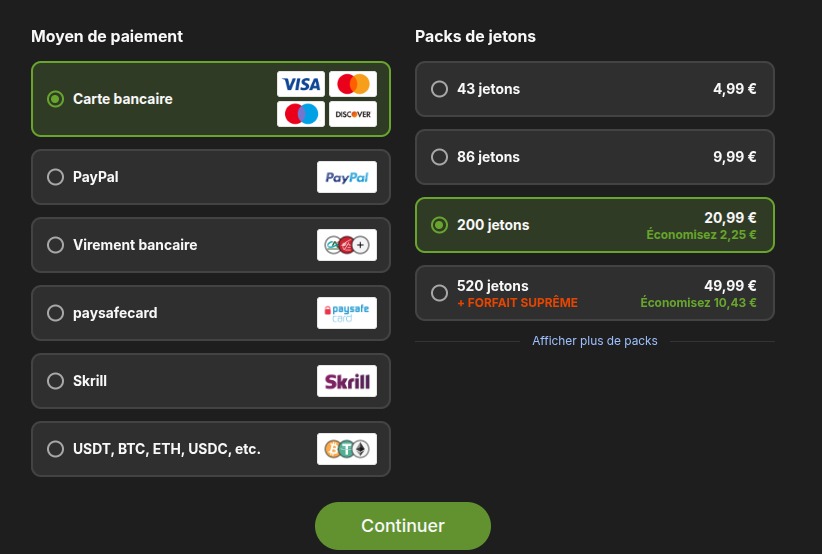 Stripchat : prix des tokens