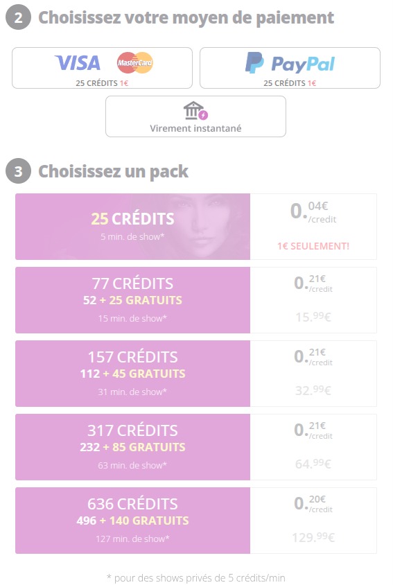 Xcams : tarifs tokens